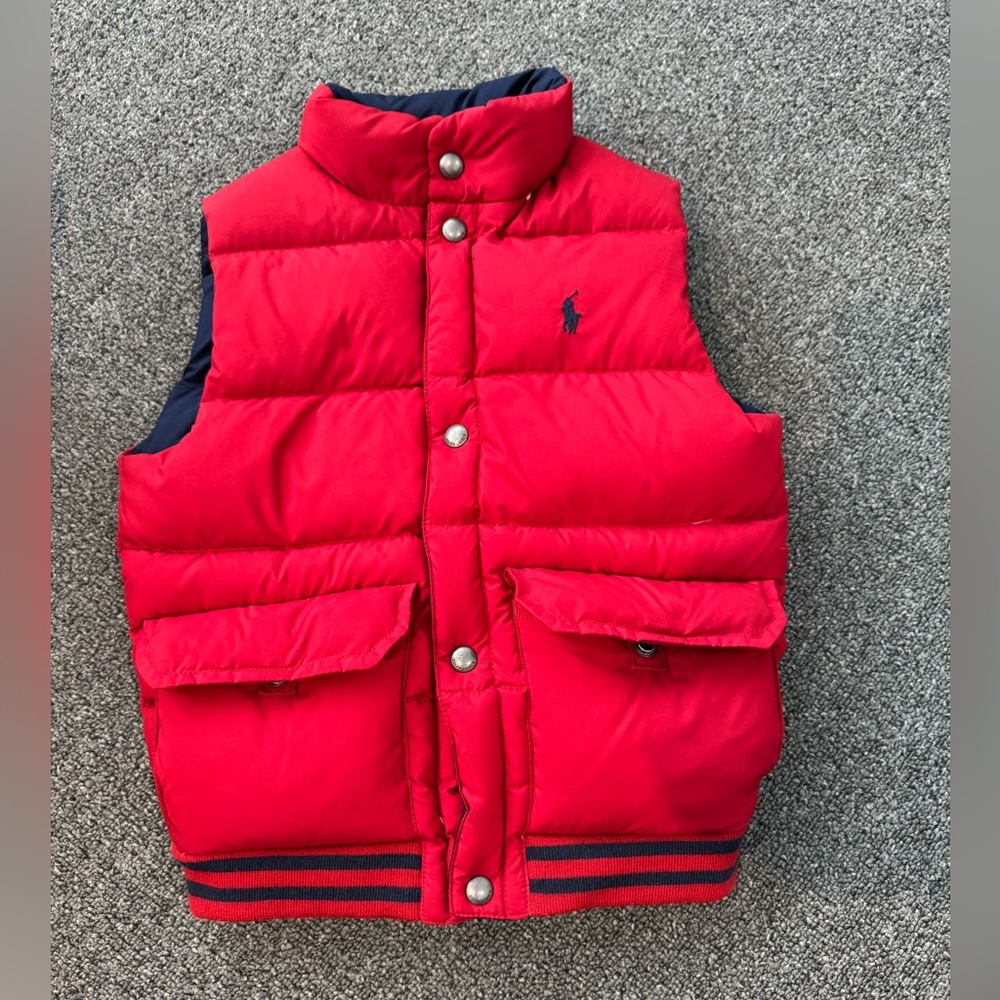 Polo Ralph Lauren boys down fill Vest - size 7- reversible Navy  / Red